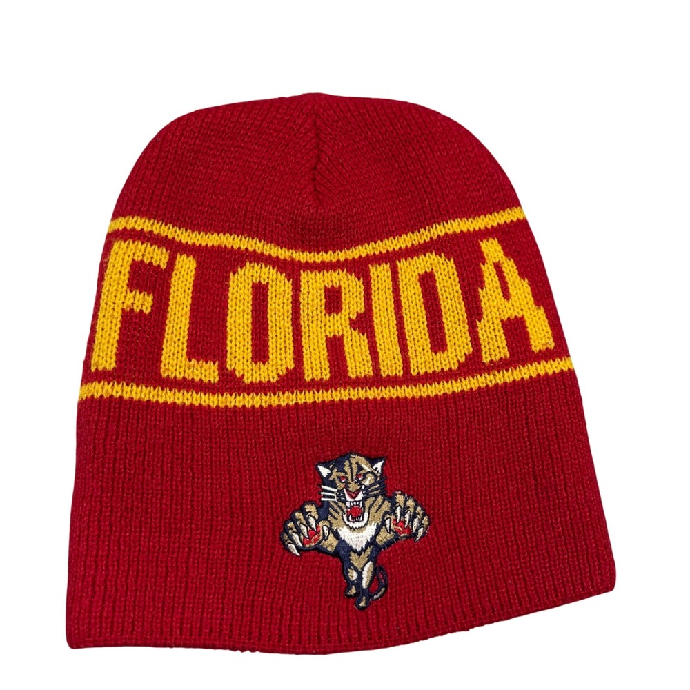 Vintage Florida Panthers NHL Starter Beanie Hat Red Yellow Knit Mens OSFM